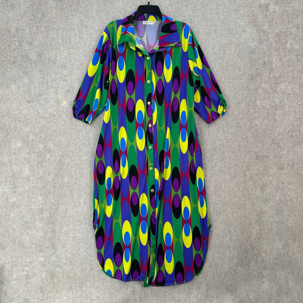 Karen T Design Abstract Geometric Print‎ Button Front Shirt Dress Midi OS